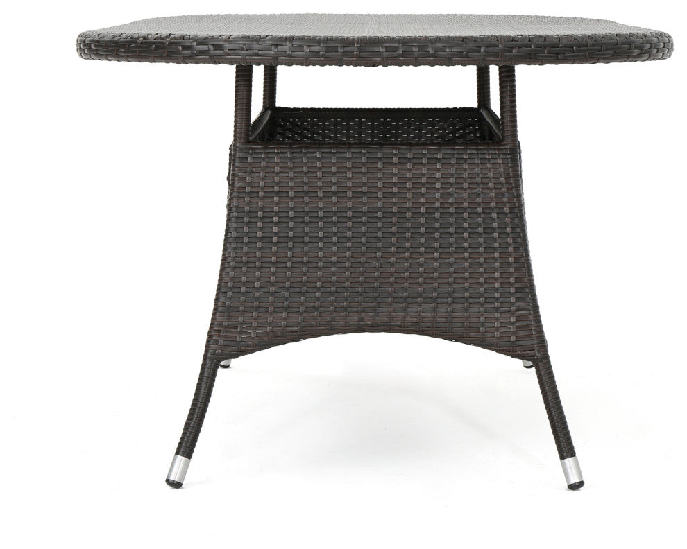 GDF Studio 7-Piece Kory Outdoor Multibrown Wicker Round Dining Set