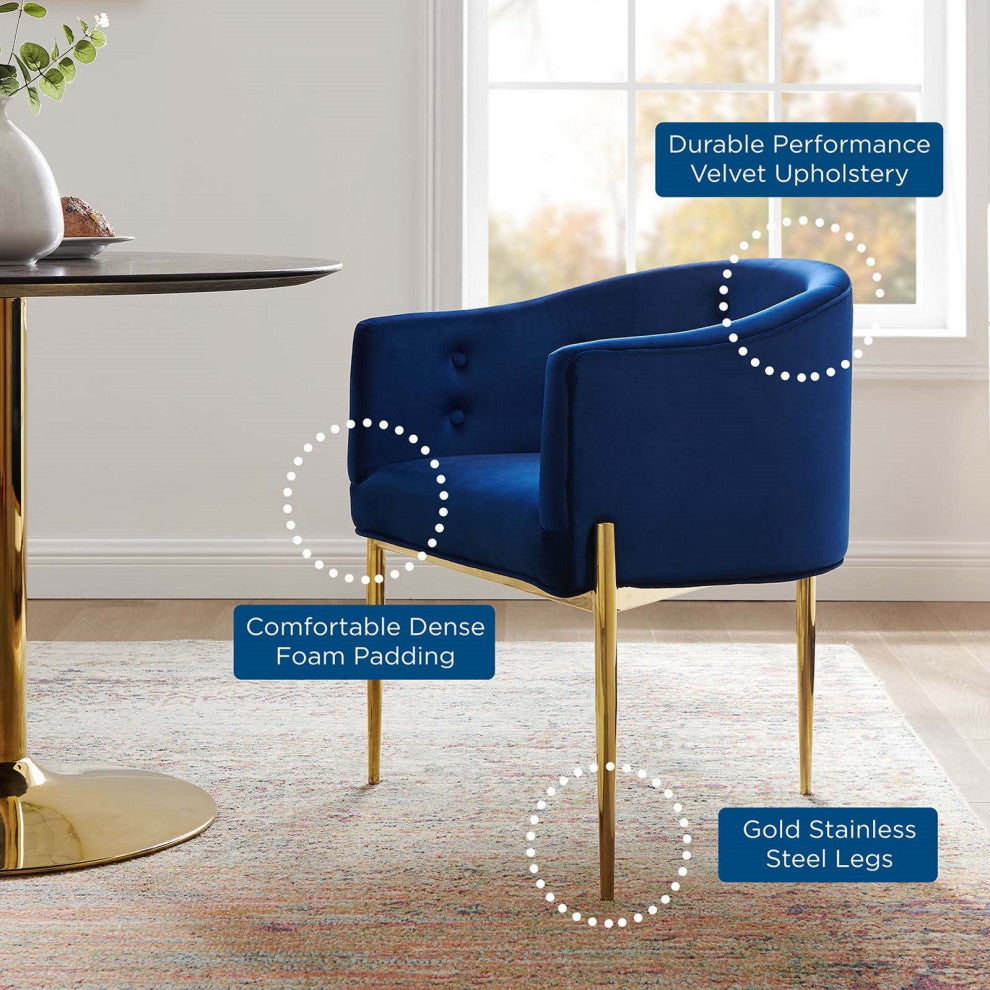 Tufted Accent Chair, Set of 2, Velvet, Metal, Blue Navy, Modern, Lounge