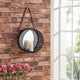 Round Mirror Pillar Candle Sconce With Filigree Metal Frame