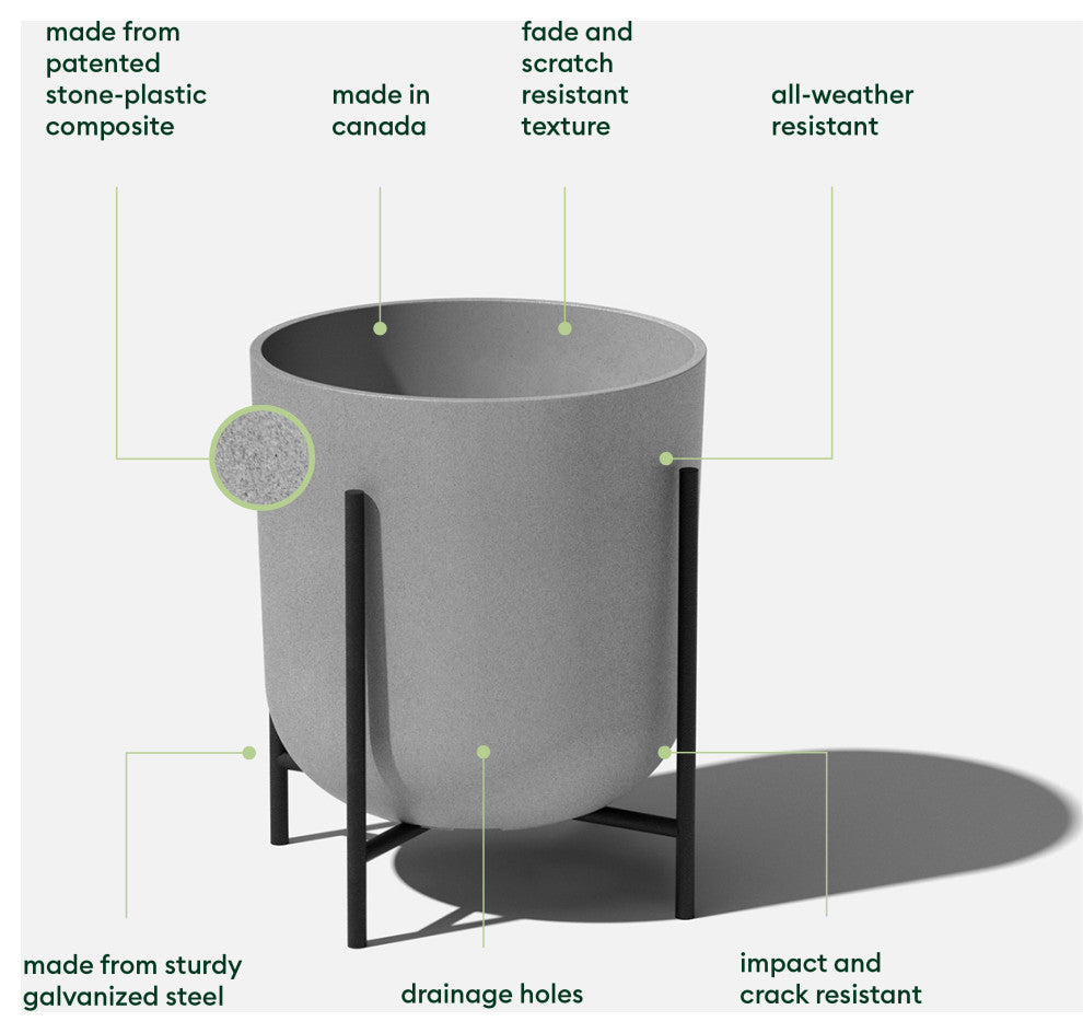 Veradek Mason Series Raised Kona 15" Planter With Stand Grey