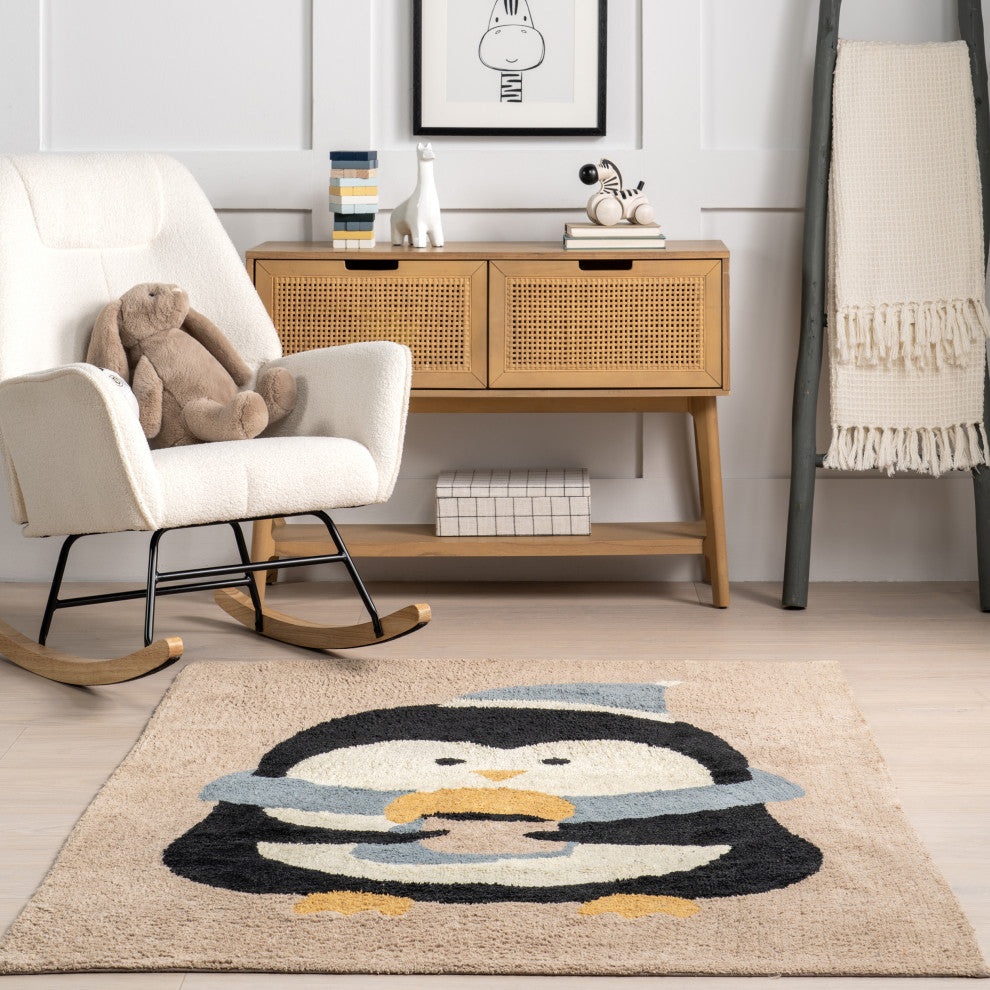 Nuloom Mosby Penguin Washable Kids Rug, Brown 4' x 6'