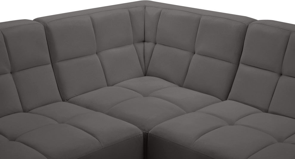 Relax Velvet Upholstered 7-Piece U-Shaped Modular Sectional, Grey