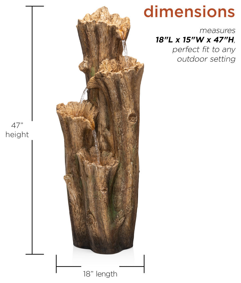 3-Tier Cascading Tree Bark Fountain with LED Lights