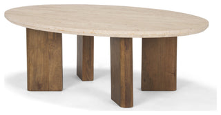 Syona Travertine + Mango Wood leg Oval Coffee table