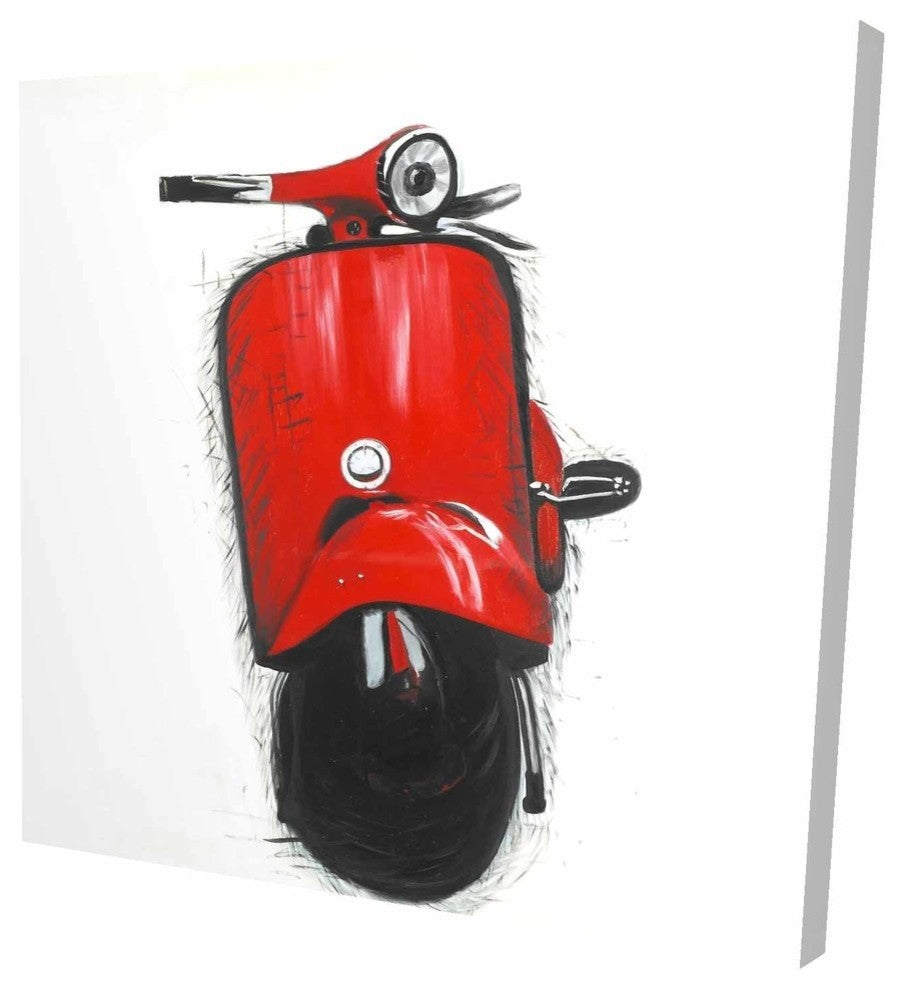 Red Italian Scooter, Fine Art Gallery Wrapped Canvas, 24"x24"