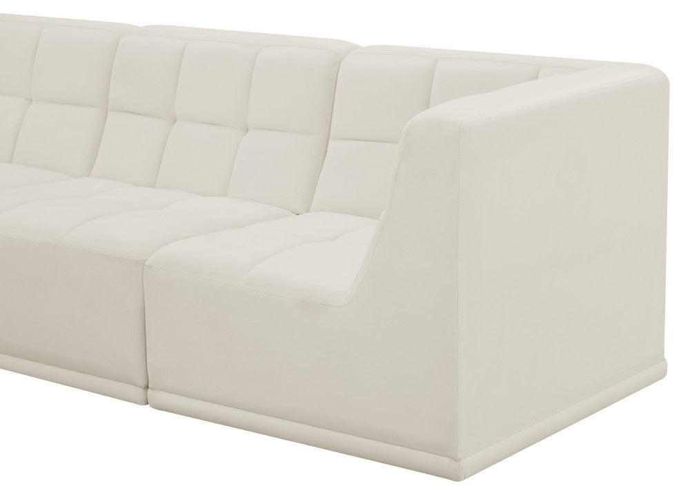 Relax Velvet Upholstered 5-Piece L-Shaped Modular Sectional, Cream