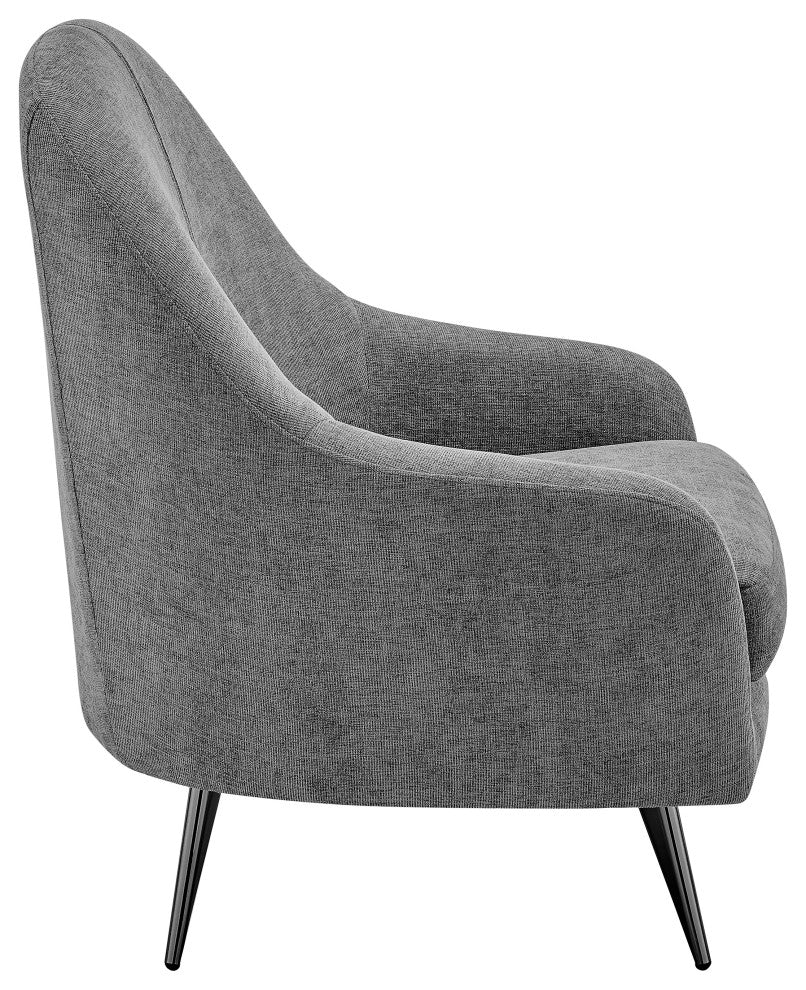 Selene Lounge Chair, Gray Fabric With Black Chrome Steel Legs
