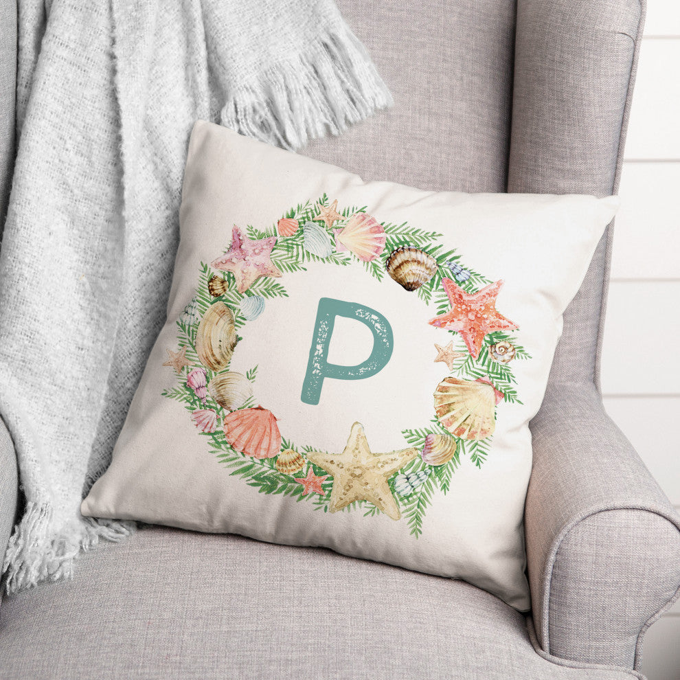 Coastal Christmas Monogram P 18x18 Spun Poly Pillow