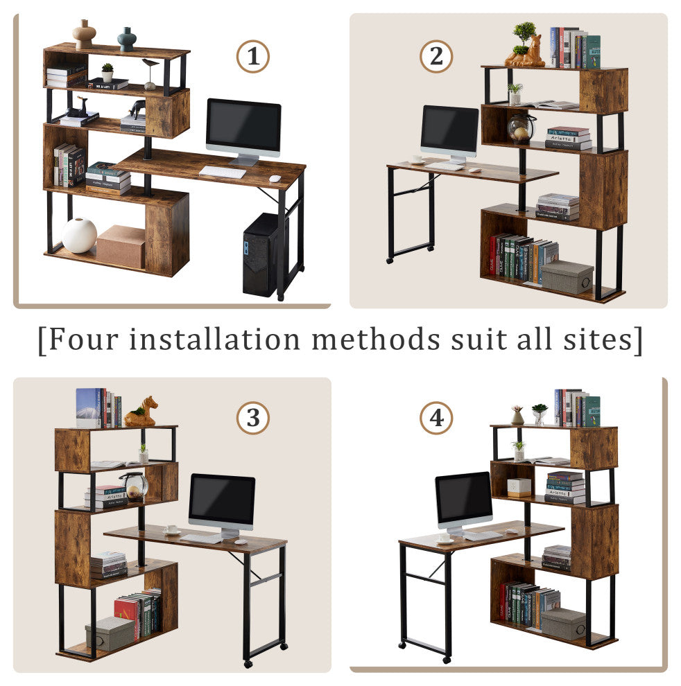 TATEUS Home Office Computer Desk L-Shaped Corner Table, Brown