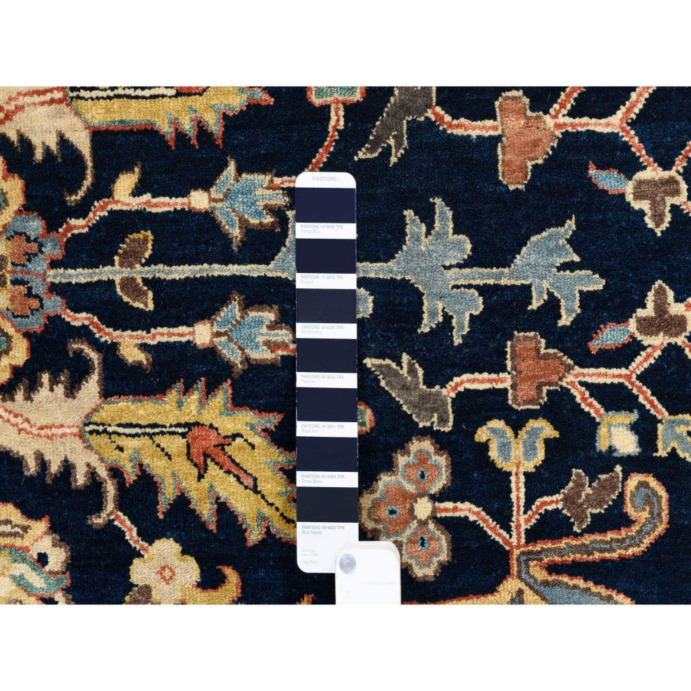 Midnight Blue Antiqued Heriz Soft Wool Hand Knotted Oriental Rug, 8'1"x10'1"