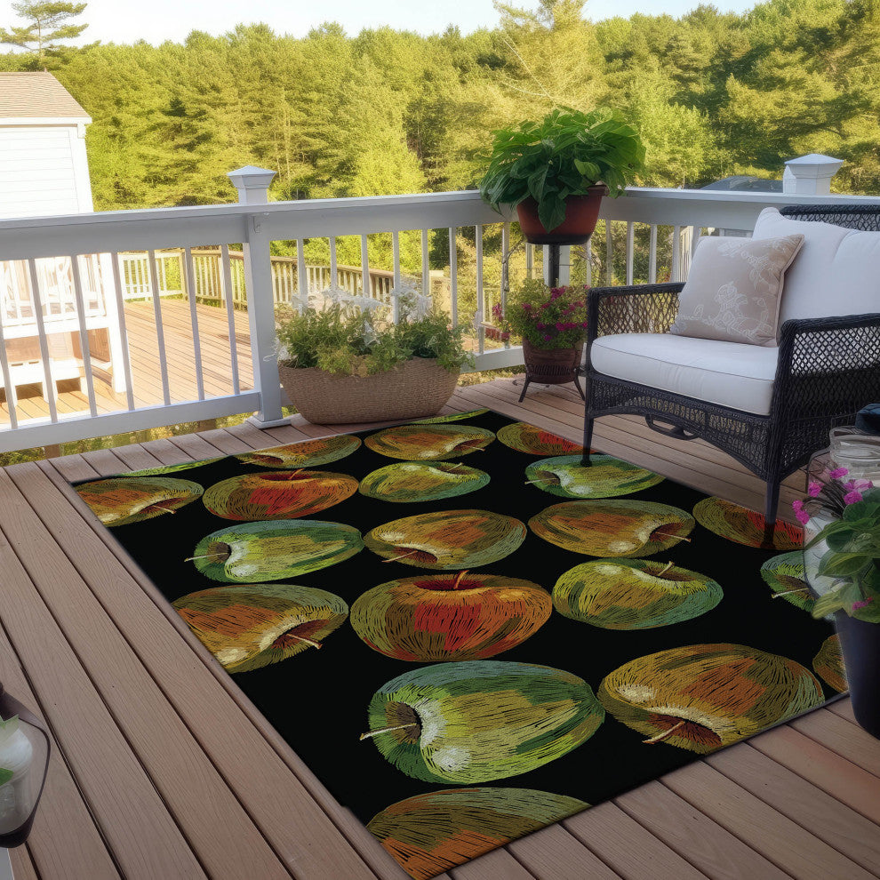 Indoor/Outdoor Kendall KE8 Black Machine Washable 3' x 5' Rug