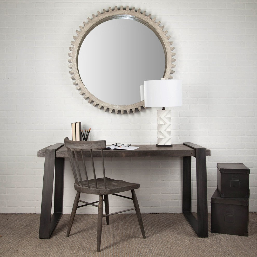 Cog Gray Solid Wood Frame 44" Round Mirror