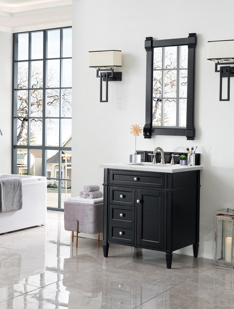 James Martin 650-V30-BKO-3ENC Brittany 30" Single VanityBlack OnyxQuartz Top