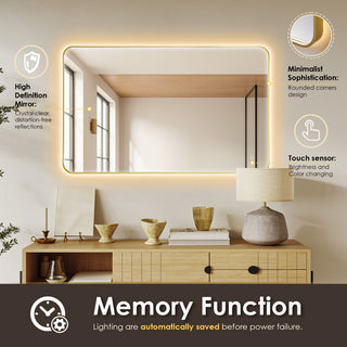 Dazzle Rectangular Bathroom/Vanity LED Lighted Wall Mirror, Brushed Gold, 48"