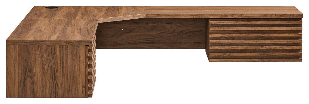 Render Wall Mount Corner Office Desk, Walnut
