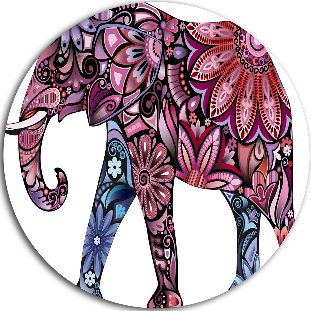 Purple Cheerful Elephant, Animal Digital Art Round Wall Art, 36"