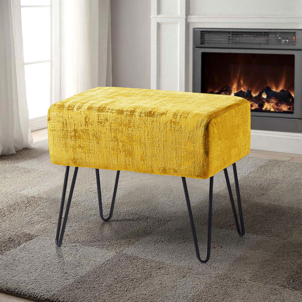 Textured Velvet Ottoman, Sulphur