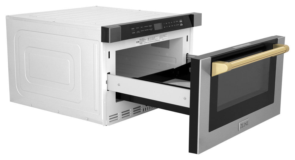 Microwave Drawer With Traditional Handles, Stainless and Gold, MWDZ-1-H-30-G