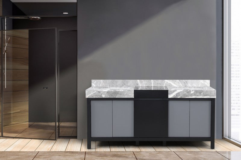 Zilara 72" Black and Grey Double Vanity, Castle Grey Marble Tops