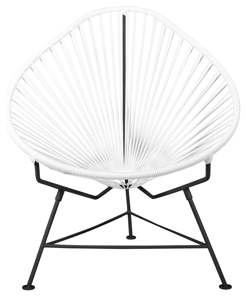 Acapulco Indoor/Outdoor Handmade Lounge Chair, White Weave, Black Frame