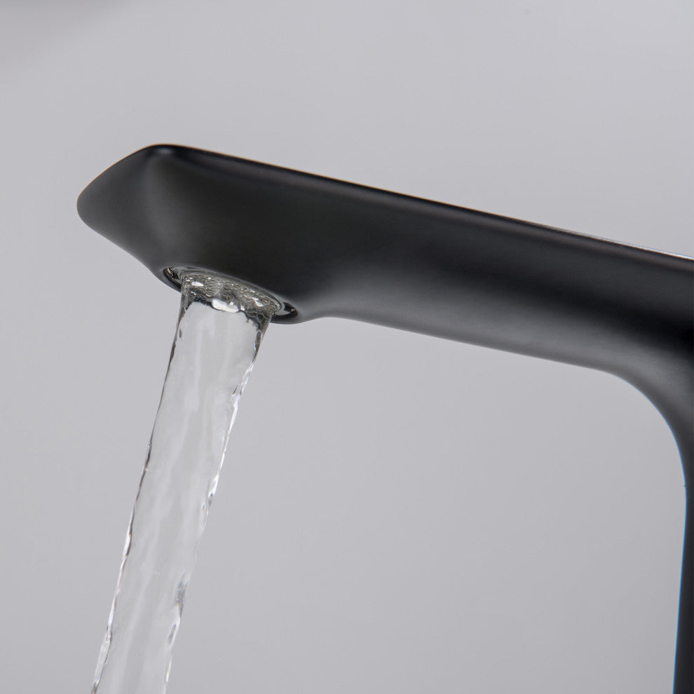 Single Level Handle Solid Brass Bathroom Faucet, Matte Black