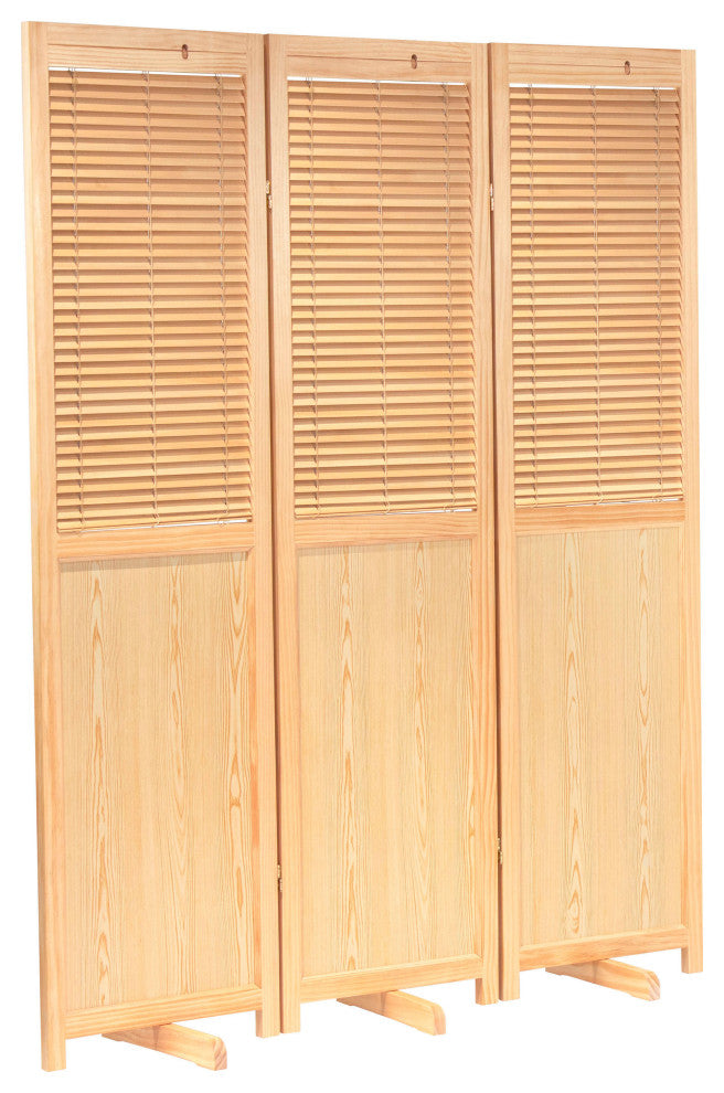 6'' Tall Adjustable Shutter Room, Natural, 3 Panel