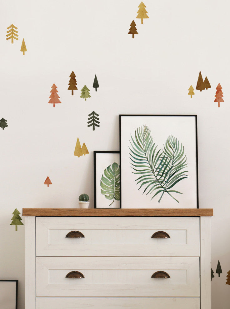Mini Forest Tiny Trees Peel and Stick Vinyl Wall Stickers, Cozy Fall