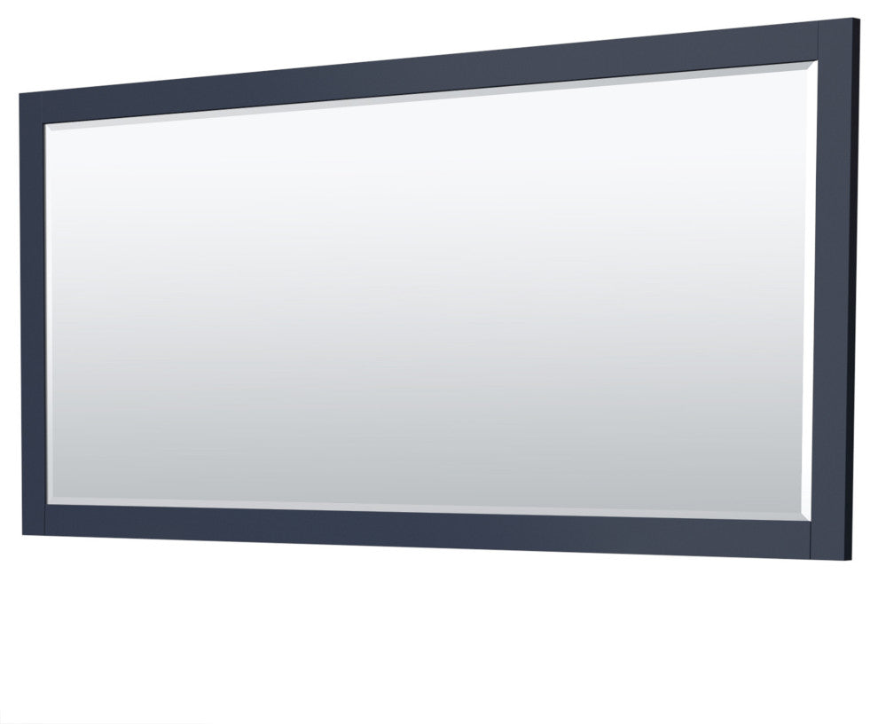 72" Double Bathroom Vanity, Dark Blue, No Countertop, Gold Trim, 70" Mirror