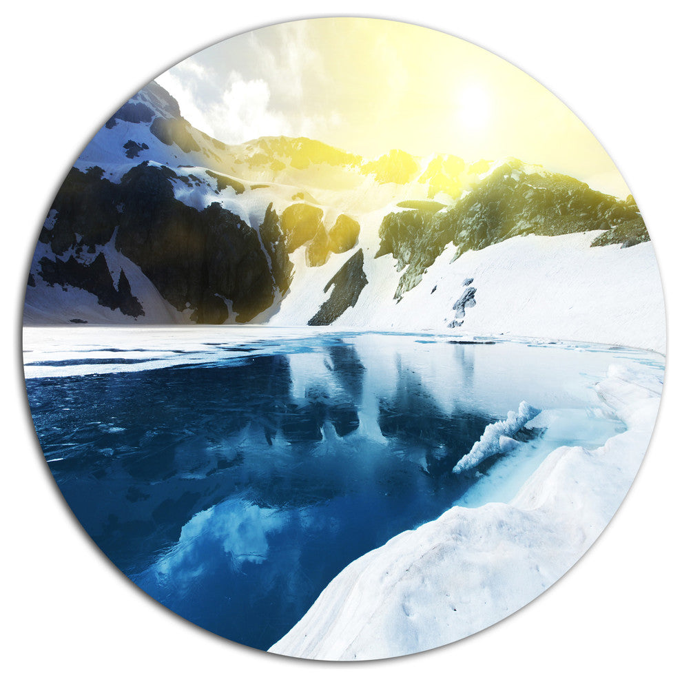 Blue High Mountains Lake, Landscape Round Wall Art, 36"