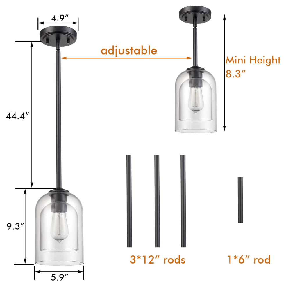Black Farmhouse Mini Pendant Light with Clear Bell Shades