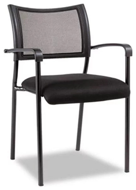 Comfortable Office Guest Chair, Metal Frame With Padded Mesh Fabric Seat, Black