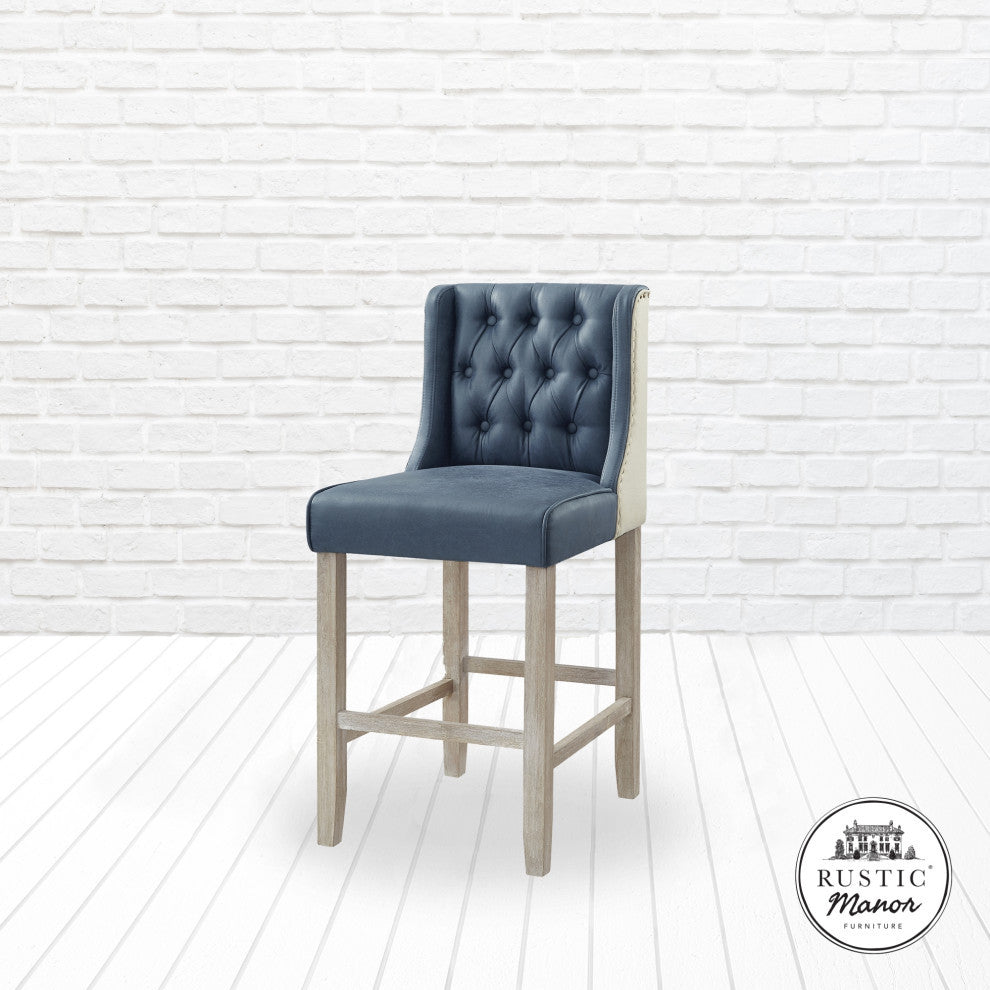 Rustic Manor Kaileigh Counter Stool, Leather PU, Navy