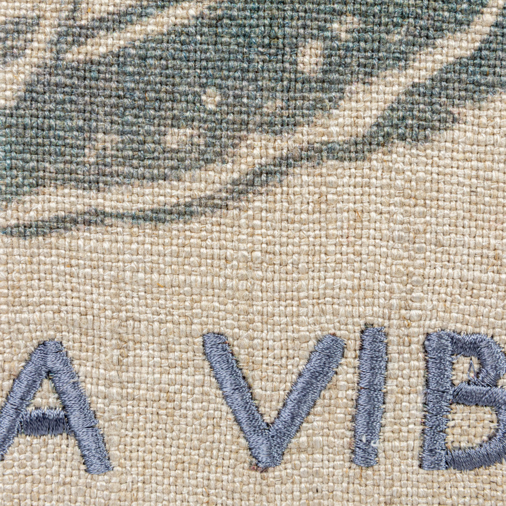 16" Square Linen Printed Pillow, Snail, "It''s a Vibe" Text Embroidery, Gray