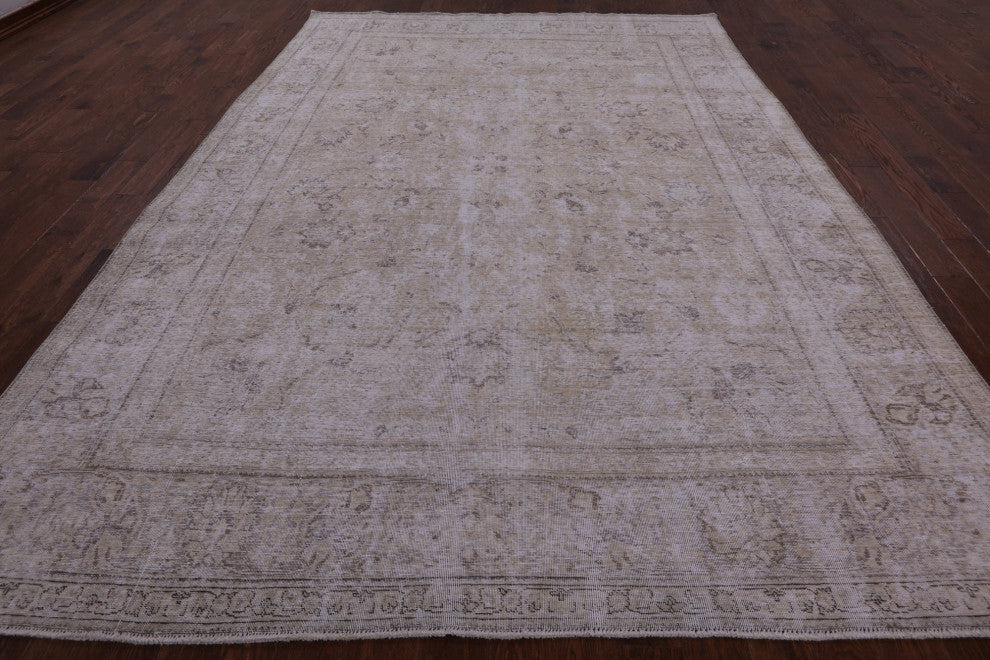 8' 9" X 12' 0" Persian Vintage White Wash Handmade Wool Rug Q4748