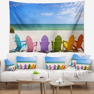 Adirondack Beach Chairs Seashore Photo Wall Tapestry, 39"x32"