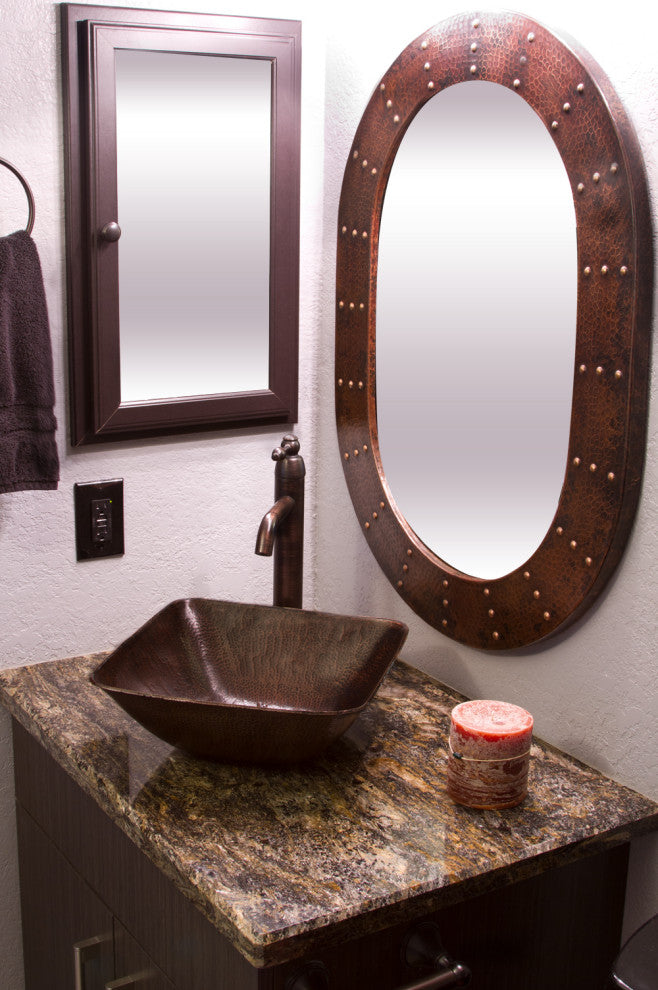 35" Hand Hammered Oval Copper Mirror, Hand Forged Rivets