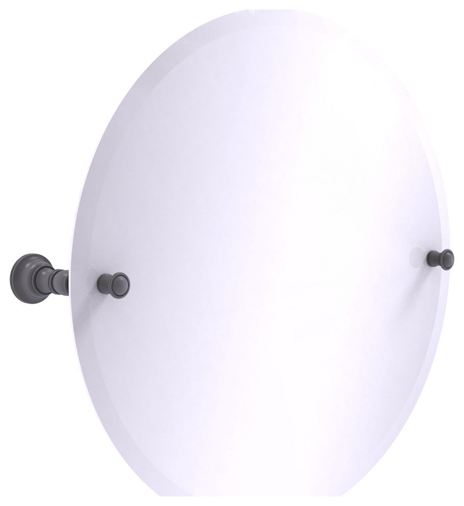 Carolina Frameless Round Tilt Mirror with Beveled Edge, Matte Gray