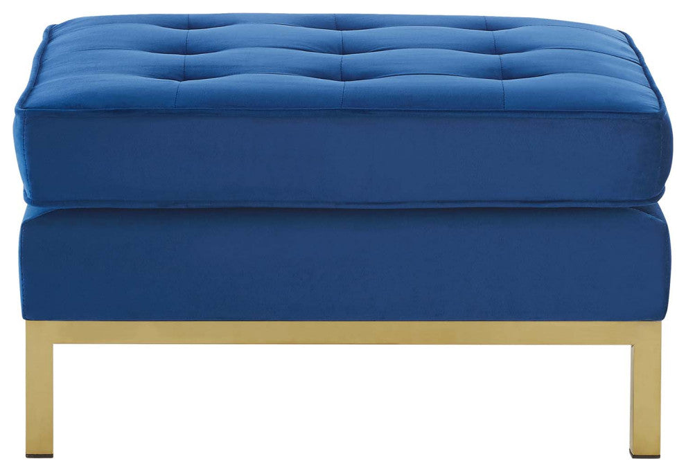 Accent Chair Ottoman, Velvet, Gold Blue Navy, Modern, Living Lounge Hospitality