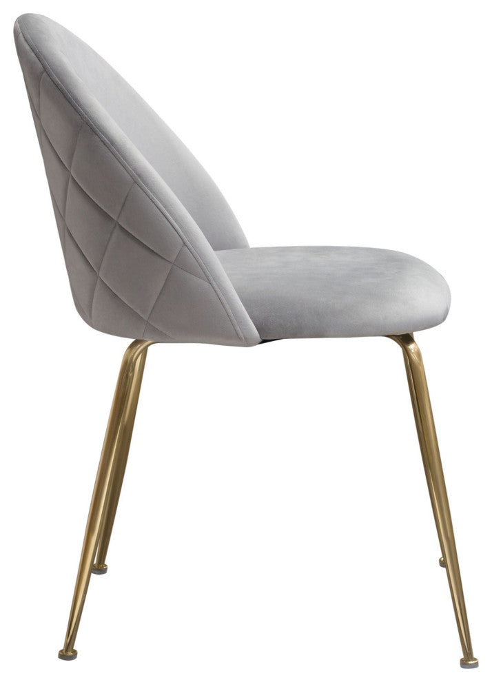 Lilly 2 Dining Chairs With Gold Metal Legs, Gray Velvet