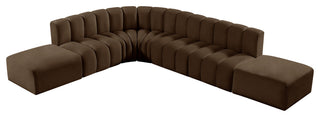 Arc Velvet Upholstered 7-Pc. L-Shaped Modular Sectional, Brown