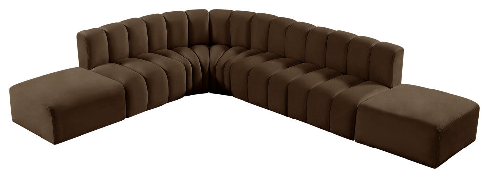 Arc Velvet Upholstered 7-Pc. L-Shaped Modular Sectional, Brown
