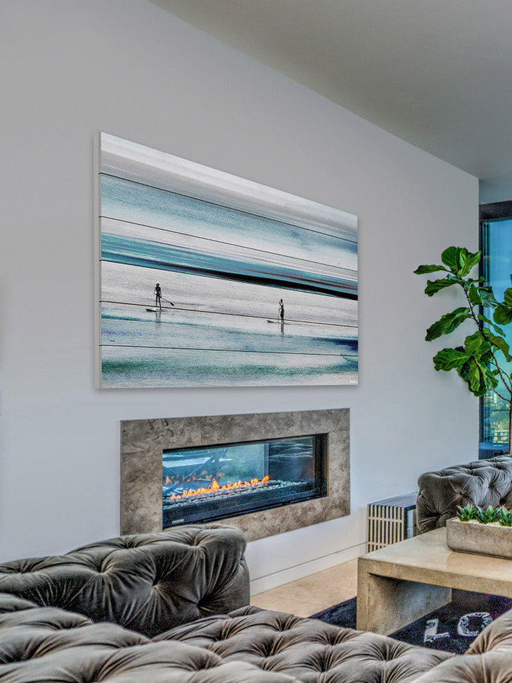 "Beach Paddling" Painting Print on White Wood, 45"x30"