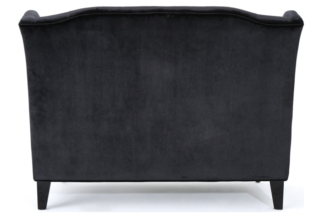 GDF Studio Leah Traditional Tufted High Winged Back New Velvet Loveseat, Black