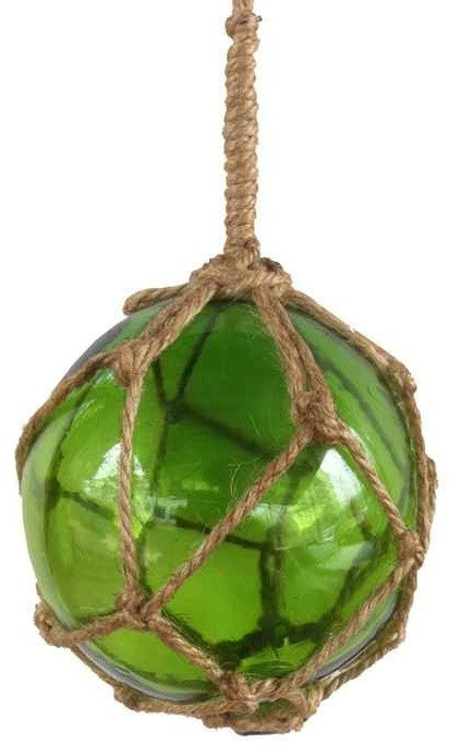 Green Japanese Glass Ball Fishing Float With Brown Netting Decoration 4''