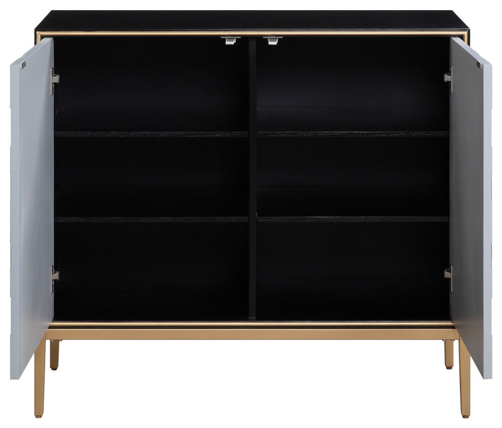 Benzara BM251338 Console Table With 2 Doors and Sunburst Design, Gray
