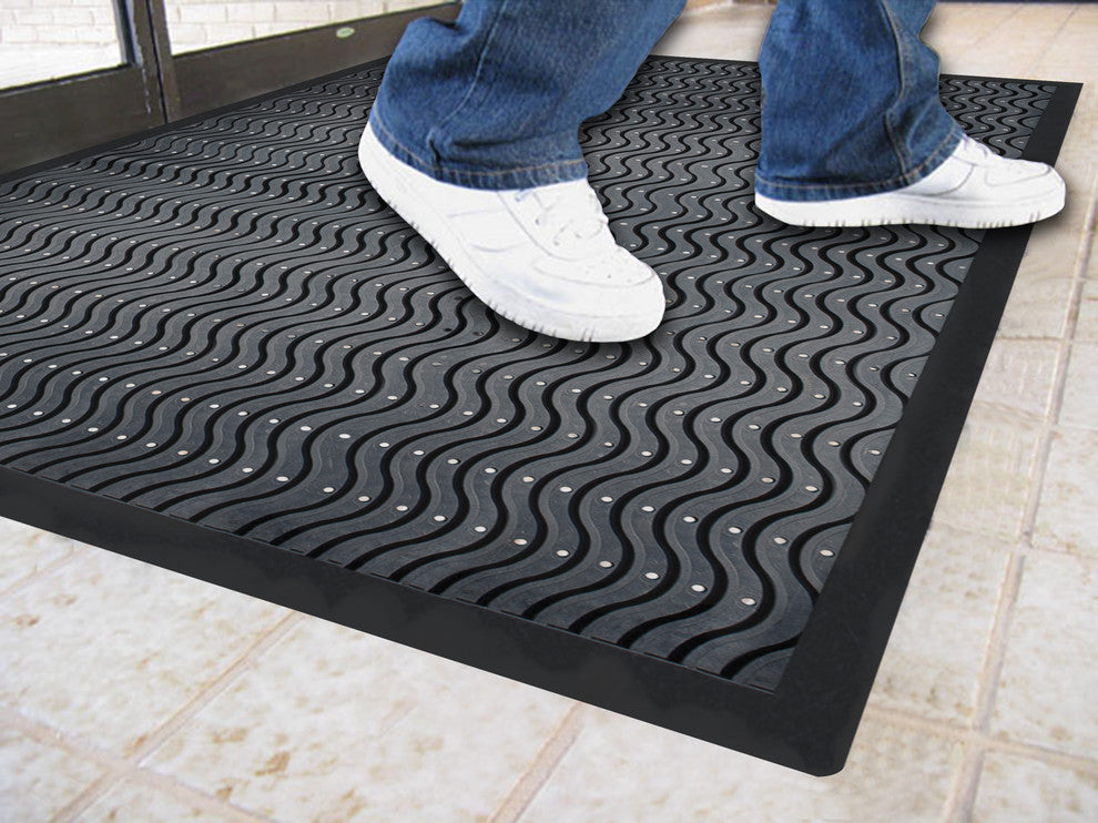 Wavy 100% Rubber Clean Step Scraper Doormat, 36"x60"
