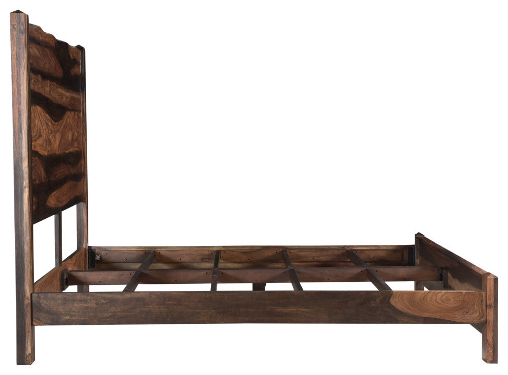 Damian Live Edge Solid Wood Panel Bed, Dark Brown, King