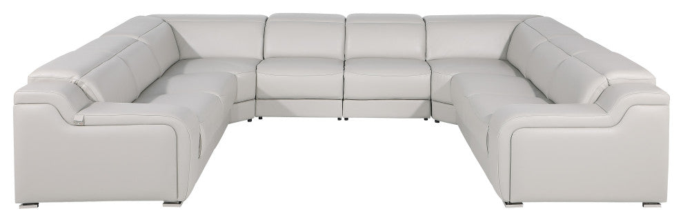 Marco-8-Piece 4-Power Reclining Italian Leather Sectional, Light Gray