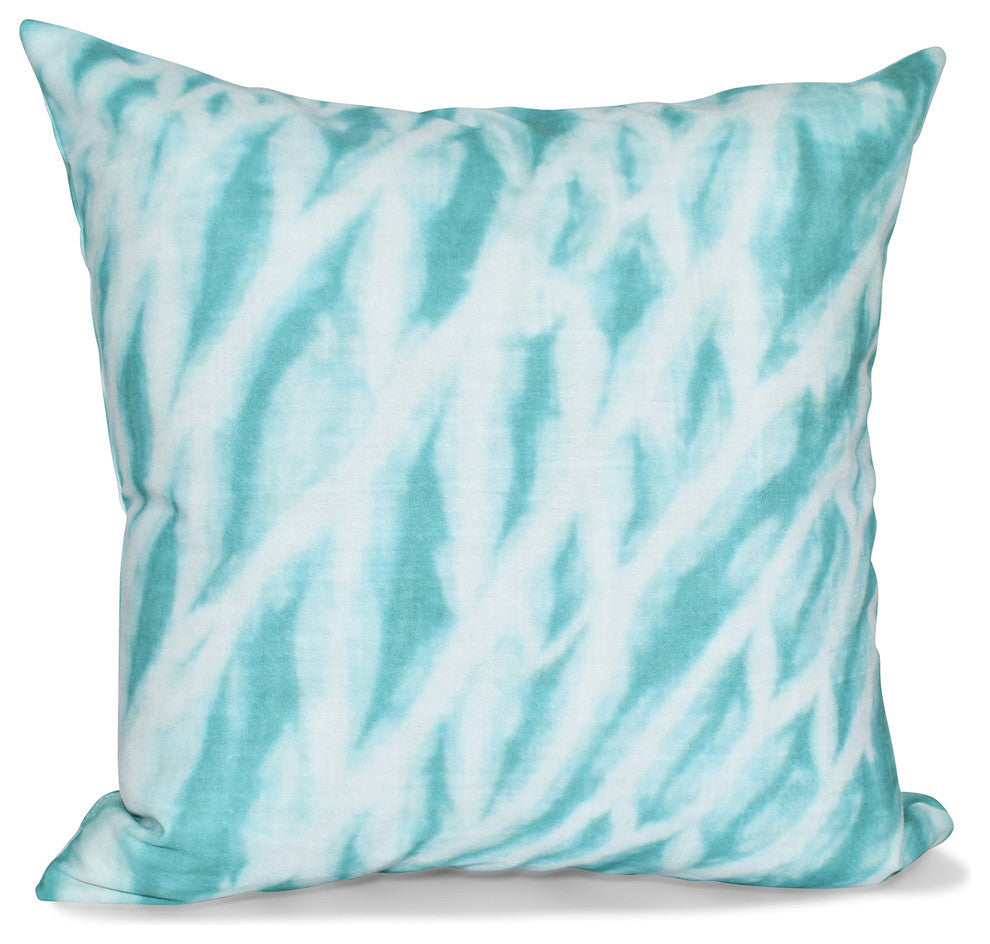 Shibori Stripe, Geometric Print Pillow, Teal, 18"x18"