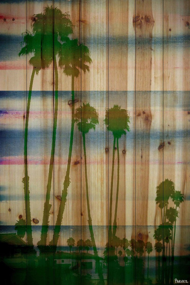 "Palm Rainbows" Print on Natural Pine Wood, 40"x60"
